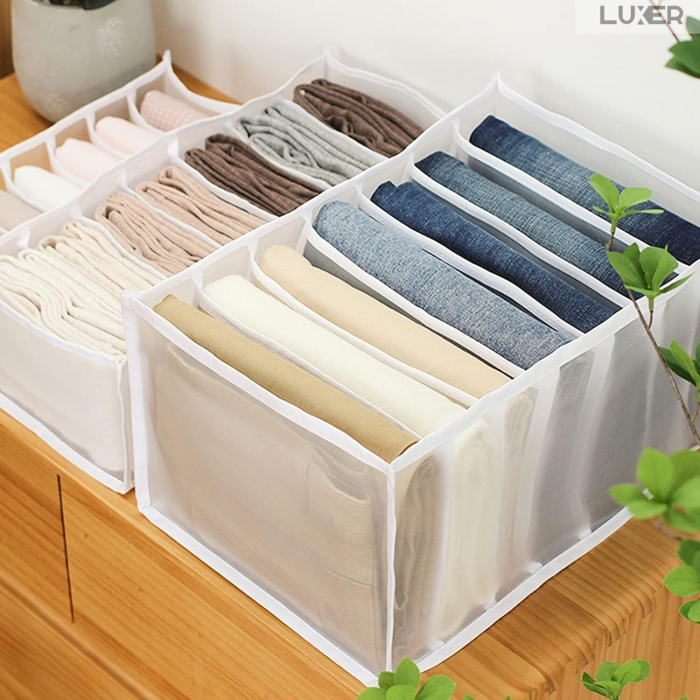 Cutie Tip Organizator de Haine si Lenjerie cu 7 Compartimente Luxer, Dimensiuni 36x14x12 cm, Alb, organizator haine bebelusi copii adulti pliabil ikea pepco dedeman jysk jumbo pentru calatorie bagaj sertar dulap dormitor emag leroy merlin luxer [2]