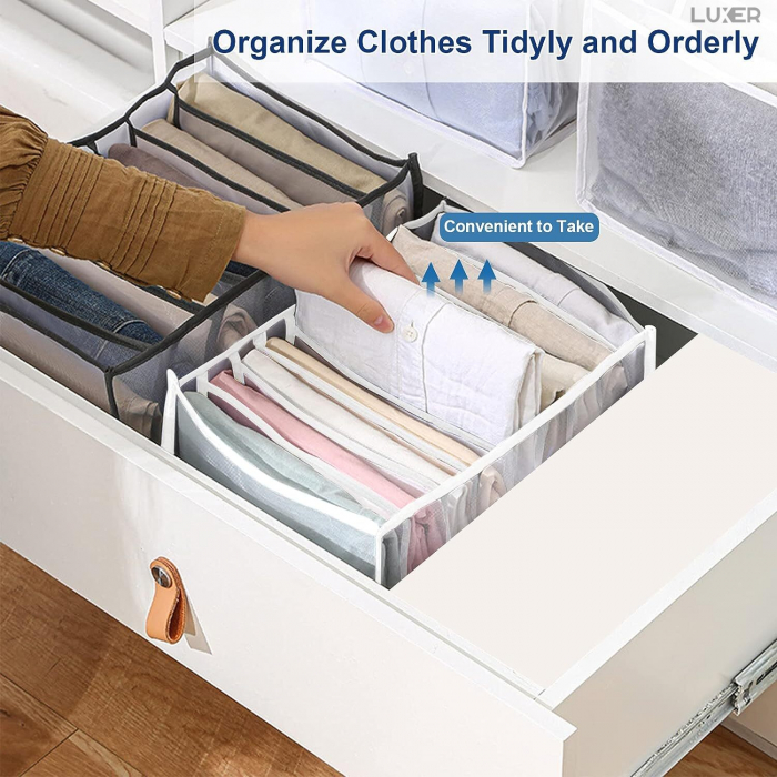 Cutie Tip Organizator de Haine si Lenjerie cu 7 Compartimente Luxer, Dimensiuni 36x14x12 cm, Alb, organizator haine bebelusi copii adulti pliabil ikea pepco dedeman jysk jumbo pentru calatorie bagaj sertar dulap dormitor emag leroy merlin luxer [2]