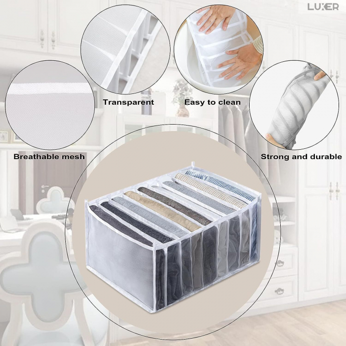 Cutie Tip Organizator de Haine si Lenjerie cu 7 Compartimente Luxer, Dimensiuni 36x14x12 cm, Alb, organizator haine bebelusi copii adulti pliabil ikea pepco dedeman jysk jumbo pentru calatorie bagaj sertar dulap dormitor emag leroy merlin luxer [4]