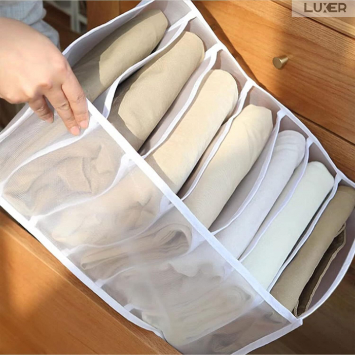 Cutie Tip Organizator de Haine si Lenjerie cu 7 Compartimente Luxer, Dimensiuni 36x14x12 cm, Alb, organizator haine bebelusi copii adulti pliabil ikea pepco dedeman jysk jumbo pentru calatorie bagaj sertar dulap dormitor emag leroy merlin luxer [10]
