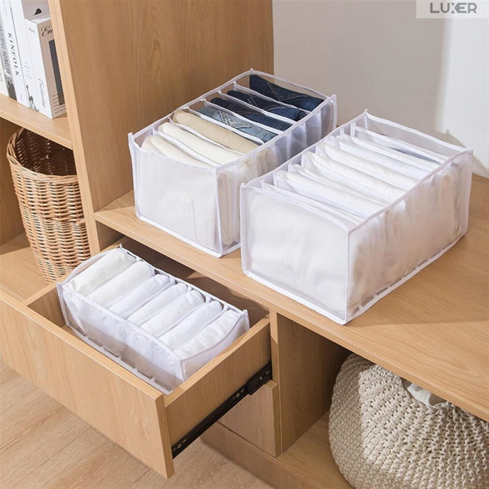 Cutie Tip Organizator de Haine si Lenjerie cu 7 Compartimente Luxer, Dimensiuni 36x14x12 cm, Alb, organizator haine bebelusi copii adulti pliabil ikea pepco dedeman jysk jumbo pentru calatorie bagaj sertar dulap dormitor emag leroy merlin luxer [4]