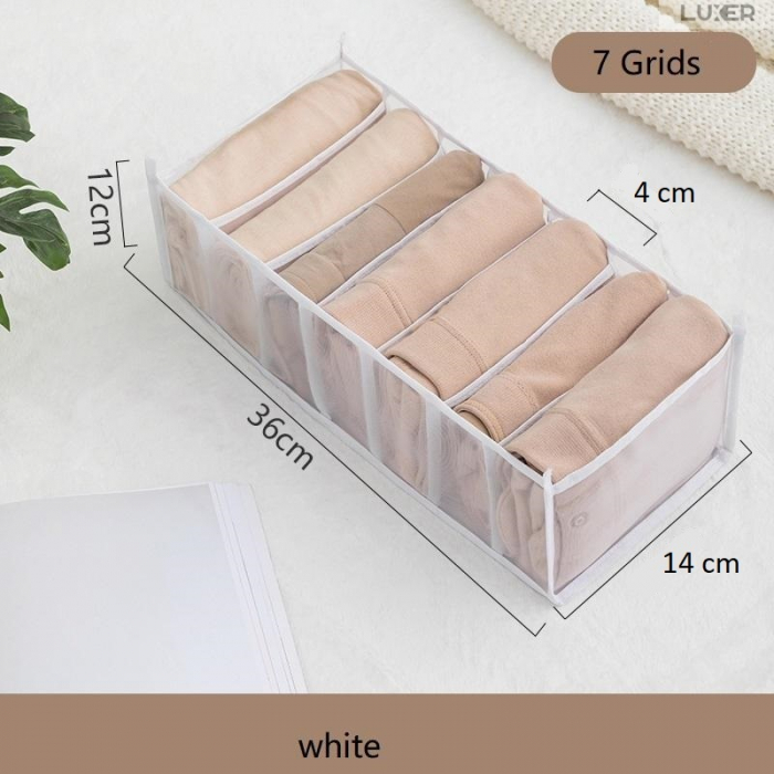 Cutie Tip Organizator de Haine si Lenjerie cu 7 Compartimente Luxer, Dimensiuni 36x14x12 cm, Alb, organizator haine bebelusi copii adulti pliabil ikea pepco dedeman jysk jumbo pentru calatorie bagaj sertar dulap dormitor emag leroy merlin luxer [8]