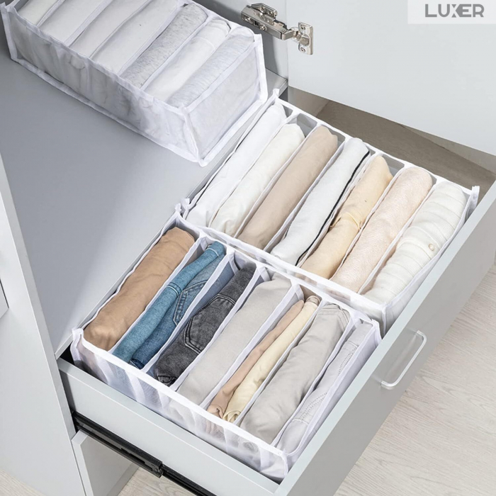 Cutie Tip Organizator de Haine si Lenjerie cu 7 Compartimente Luxer, Dimensiuni 36x14x12 cm, Alb, organizator haine bebelusi copii adulti pliabil ikea pepco dedeman jysk jumbo pentru calatorie bagaj sertar dulap dormitor emag leroy merlin luxer [8]