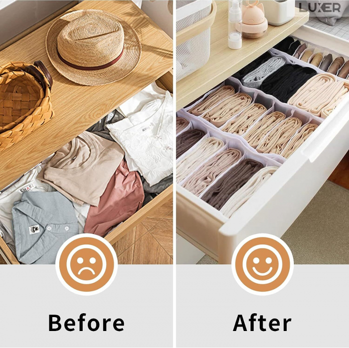 Cutie Tip Organizator de Haine si Lenjerie cu 7 Compartimente Luxer, Dimensiuni 36x14x12 cm, Alb, organizator haine bebelusi copii adulti pliabil ikea pepco dedeman jysk jumbo pentru calatorie bagaj sertar dulap dormitor emag leroy merlin luxer [7]