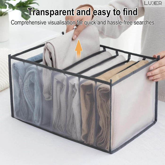 Cutie Tip Organizator de Haine si Lenjerie cu 7 Compartimente Luxer, Dimensiuni 36x14x12 cm, Gri, organizator haine bebelusi copii adulti pliabil ikea pepco dedeman jysk jumbo pentru calatorie bagaj sertar dulap dormitor emag leroy merlin luxer [2]