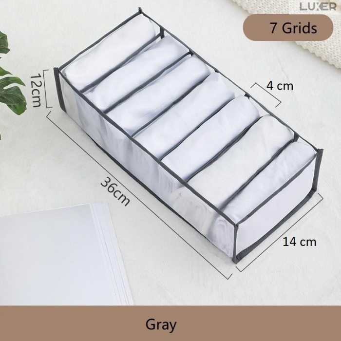Cutie Tip Organizator de Haine si Lenjerie cu 7 Compartimente Luxer, Dimensiuni 36x14x12 cm, Gri, organizator haine bebelusi copii adulti pliabil ikea pepco dedeman jysk jumbo pentru calatorie bagaj sertar dulap dormitor emag leroy merlin luxer [10]