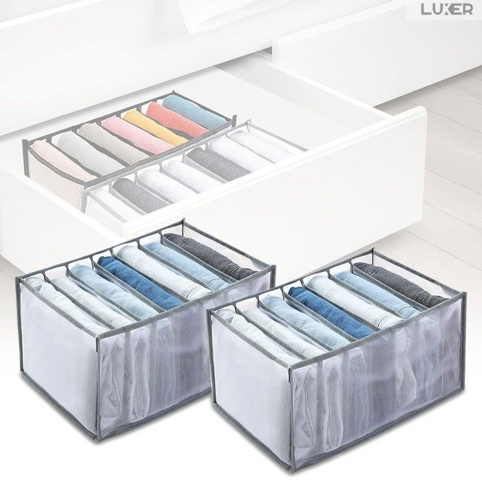 Cutie Tip Organizator de Haine si Lenjerie cu 7 Compartimente Luxer, Dimensiuni 36x14x12 cm, Gri, organizator haine bebelusi copii adulti pliabil ikea pepco dedeman jysk jumbo pentru calatorie bagaj sertar dulap dormitor emag leroy merlin luxer [3]