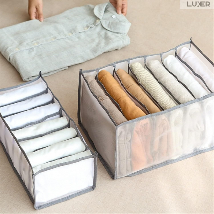 Cutie Tip Organizator de Haine si Lenjerie cu 7 Compartimente Luxer, Dimensiuni 36x14x12 cm, Gri, organizator haine bebelusi copii adulti pliabil ikea pepco dedeman jysk jumbo pentru calatorie bagaj sertar dulap dormitor emag leroy merlin luxer [6]