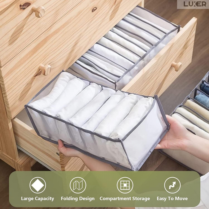 Cutie Tip Organizator de Haine si Lenjerie cu 7 Compartimente Luxer, Dimensiuni 36x14x12 cm, Gri, organizator haine bebelusi copii adulti pliabil ikea pepco dedeman jysk jumbo pentru calatorie bagaj sertar dulap dormitor emag leroy merlin luxer [5]