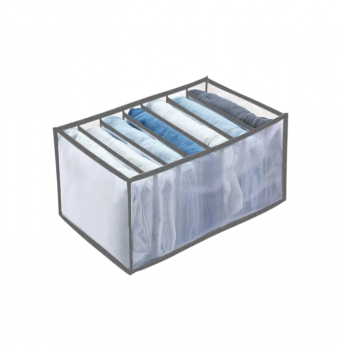 Cutie Tip Organizator de Haine si Lenjerie cu 7 Compartimente Luxer, Dimensiuni 36x14x12 cm, Gri, organizator haine bebelusi copii adulti pliabil ikea pepco dedeman jysk jumbo pentru calatorie bagaj sertar dulap dormitor emag leroy merlin luxer [7]