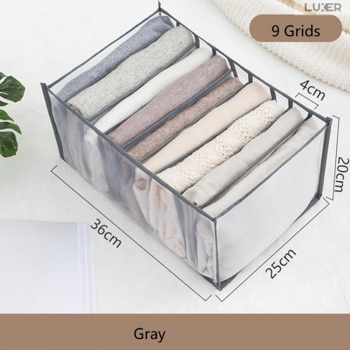 Cutie Tip Organizator de Haine si Lenjerie cu 7 Compartimente Luxer, Dimensiuni 36x14x12 cm, Gri, organizator haine bebelusi copii adulti pliabil ikea pepco dedeman jysk jumbo pentru calatorie bagaj sertar dulap dormitor emag leroy merlin luxer [9]