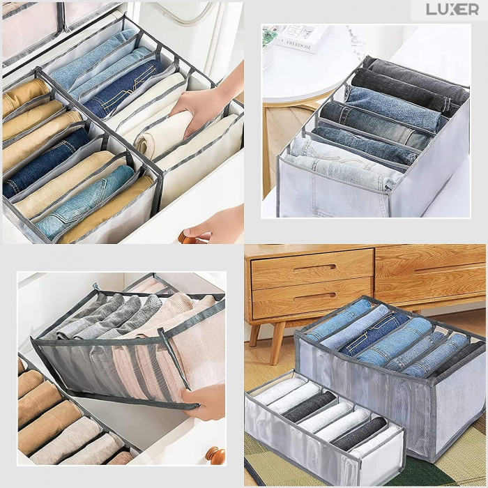 Cutie Tip Organizator de Haine si Lenjerie cu 7 Compartimente Luxer, Dimensiuni 36x14x12 cm, Gri, organizator haine bebelusi copii adulti pliabil ikea pepco dedeman jysk jumbo pentru calatorie bagaj sertar dulap dormitor emag leroy merlin luxer [9]