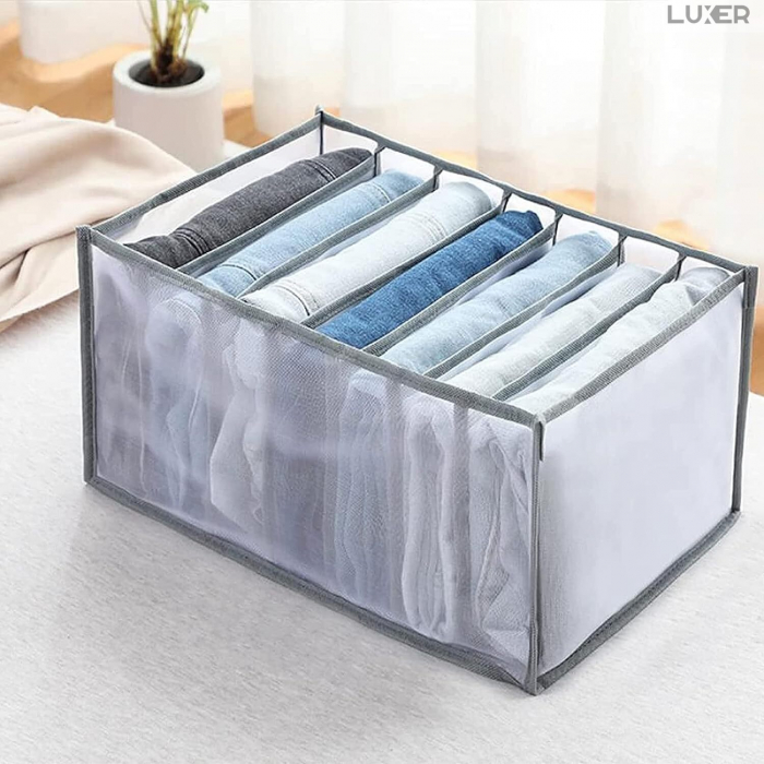 Cutie Tip Organizator de Haine si Lenjerie cu 7 Compartimente Luxer, Dimensiuni 36x14x12 cm, Gri, organizator haine bebelusi copii adulti pliabil ikea pepco dedeman jysk jumbo pentru calatorie bagaj sertar dulap dormitor emag leroy merlin luxer [4]
