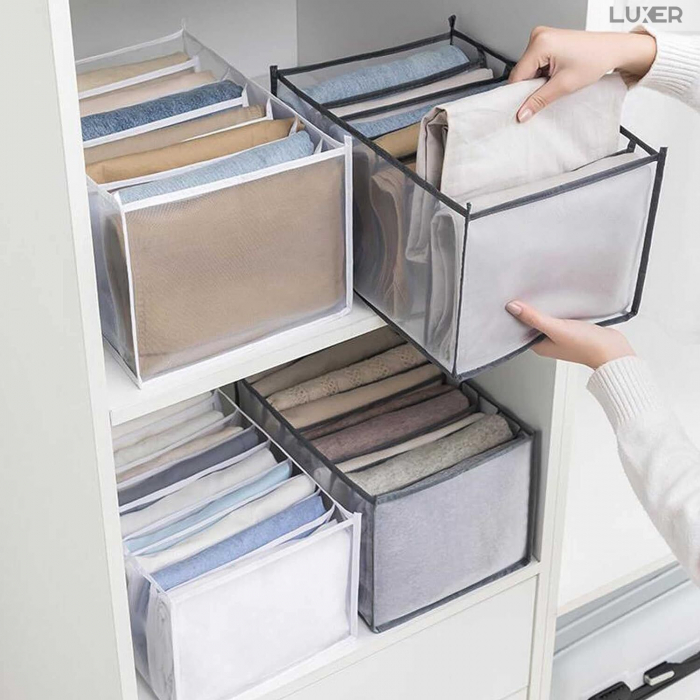 Cutie Tip Organizator de Haine si Lenjerie cu 7 Compartimente Luxer, Dimensiuni 36x14x12 cm, Gri, organizator haine bebelusi copii adulti pliabil ikea pepco dedeman jysk jumbo pentru calatorie bagaj sertar dulap dormitor emag leroy merlin luxer [4]