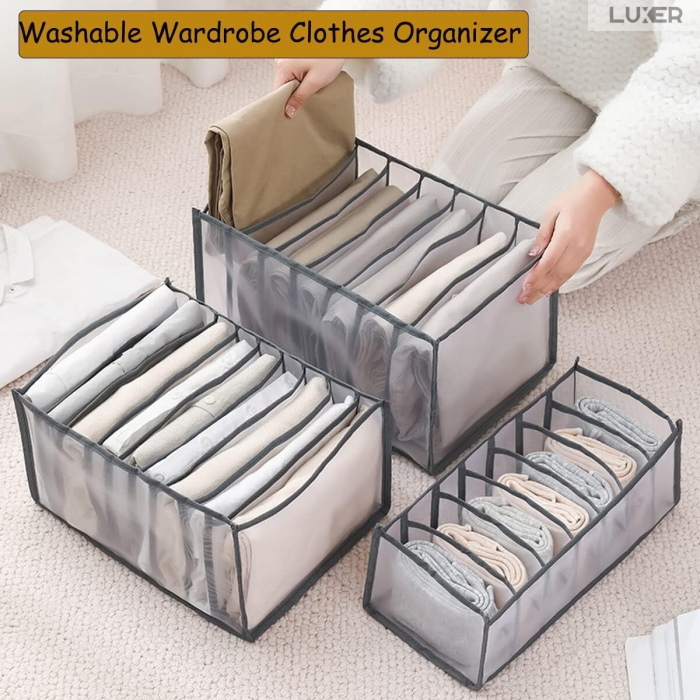 Cutie Tip Organizator de Haine si Lenjerie cu 7 Compartimente Luxer, Dimensiuni 36x14x12 cm, Gri, organizator haine bebelusi copii adulti pliabil ikea pepco dedeman jysk jumbo pentru calatorie bagaj sertar dulap dormitor emag leroy merlin luxer [2]