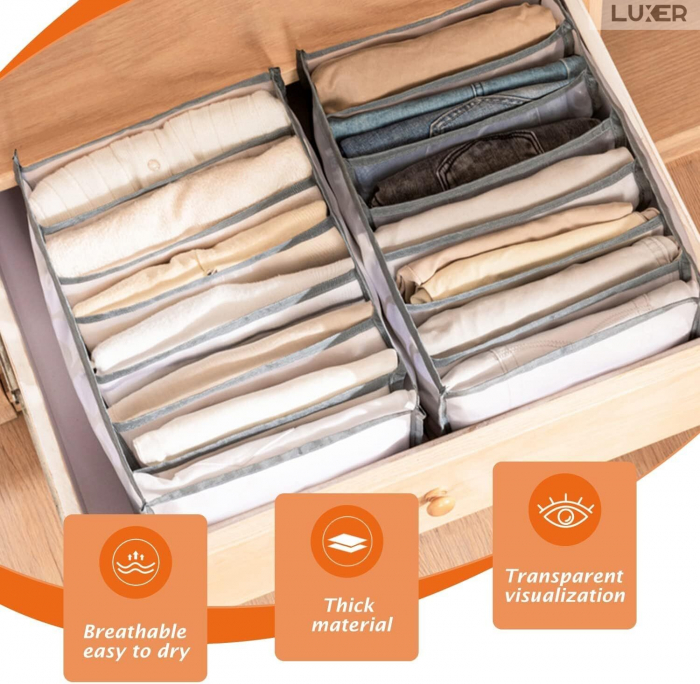 Cutie Tip Organizator de Haine si Lenjerie cu 7 Compartimente Luxer, Dimensiuni 36x14x12 cm, Gri, organizator haine bebelusi copii adulti pliabil ikea pepco dedeman jysk jumbo pentru calatorie bagaj sertar dulap dormitor emag leroy merlin luxer [10]