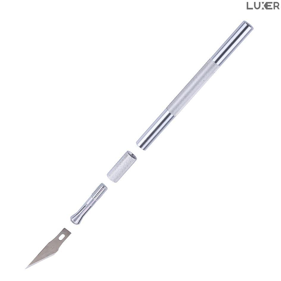 Cutter Metalic de Inalta Precizie Tip Bisturiu, 5 Lame de Rezerva, Portabil, Lama din Otel, pentru Origami/Activitati de Bricolaj, Lungime 15 cm, Silver, Luxer [5]