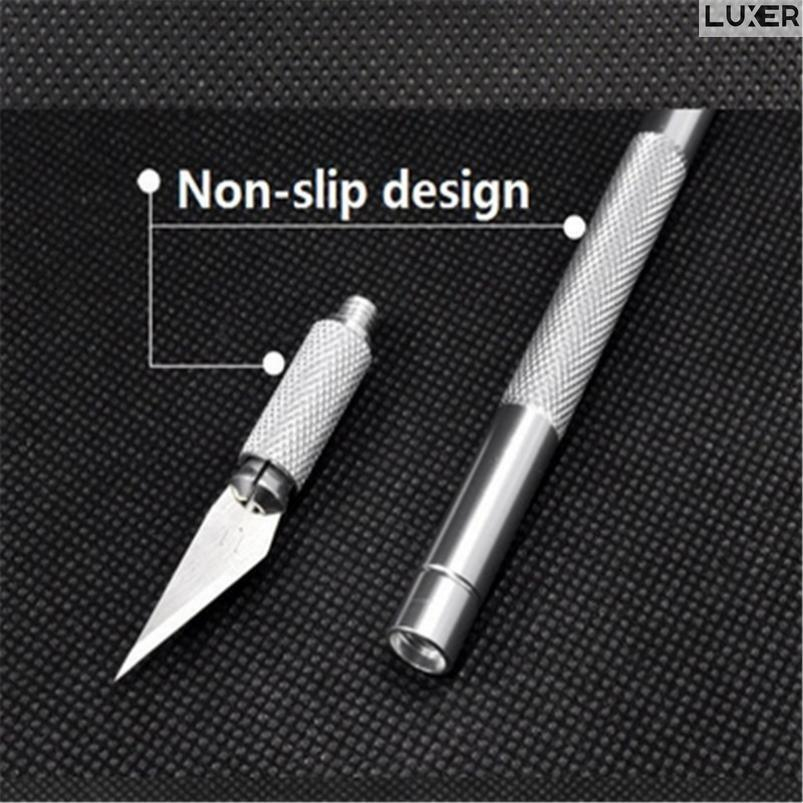 Cutter Metalic de Inalta Precizie Tip Bisturiu, 5 Lame de Rezerva, Portabil, Lama din Otel, pentru Origami/Activitati de Bricolaj, Lungime 15 cm, Silver, Luxer [7]