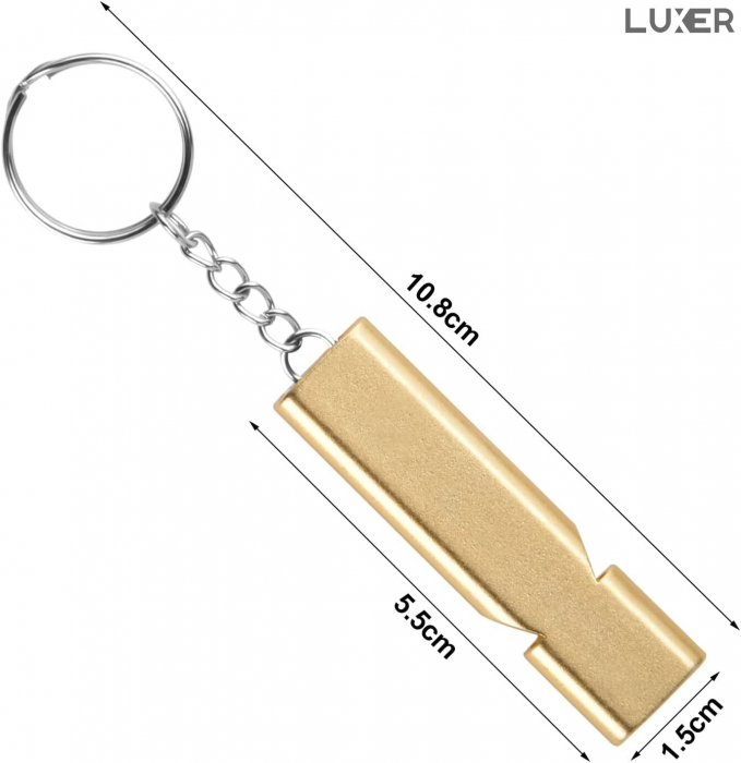 Fluier Dual din Aluminiu pentru Arbitrii, Drumetii, Activitati Fizice, Dresare animale, cu Inel pentru Chei, Tip Breloc, Lungime 6 cm, Negru, Argintiu, Auriu, Luxer pentru fluierat profesional decathlon luxer [14]