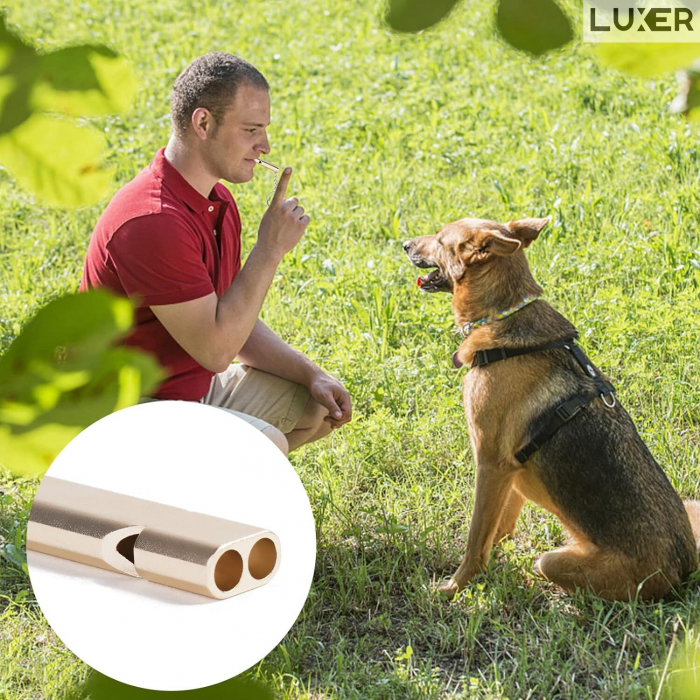 Fluier Dual din Aluminiu pentru Arbitrii, Drumetii, Activitati Fizice, Dresare animale, cu Inel pentru Chei, Tip Breloc, Lungime 6 cm, Negru, Argintiu, Auriu, Luxer pentru fluierat profesional decathlon luxer [6]