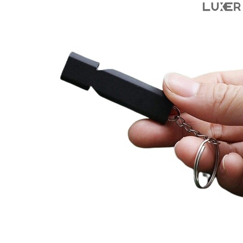 Fluier Dual din Aluminiu pentru Arbitrii, Drumetii, Activitati Fizice, Dresare animale, cu Inel pentru Chei, Tip Breloc, Lungime 6 cm, Negru, Argintiu, Auriu, Luxer pentru fluierat profesional decathlon luxer [2]