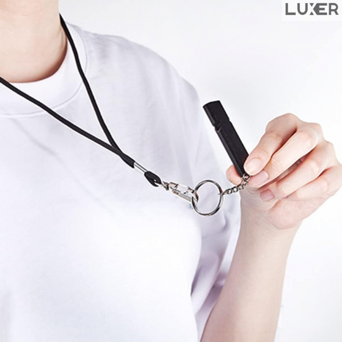 Fluier Dual din Aluminiu pentru Arbitrii, Drumetii, Activitati Fizice, Dresare animale, cu Inel pentru Chei, Tip Breloc, Lungime 6 cm, Negru, Argintiu, Auriu, Luxer pentru fluierat profesional decathlon luxer [10]