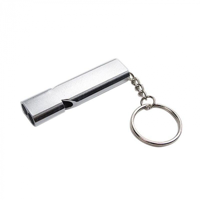 Fluier Dual din Aluminiu pentru Arbitrii, Drumetii, Activitati Fizice, Dresare animale, cu Inel pentru Chei, Tip Breloc, Lungime 6 cm, Negru, Argintiu, Auriu, Luxer pentru fluierat profesional decathlon luxer [6]