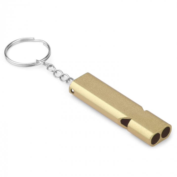 Fluier Dual din Aluminiu pentru Arbitrii, Drumetii, Activitati Fizice, Dresare animale, cu Inel pentru Chei, Tip Breloc, Lungime 6 cm, Negru, Argintiu, Auriu, Luxer pentru fluierat profesional decathlon luxer [13]