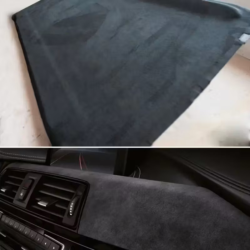 Folie autoadezivă Luxer din piele întoarsă sintetică tip Alcantara, culoare neagră, pentru interior auto, mobilă și decor DIY, textură catifelată mată, dimensiuni 150x40 cm. [4]