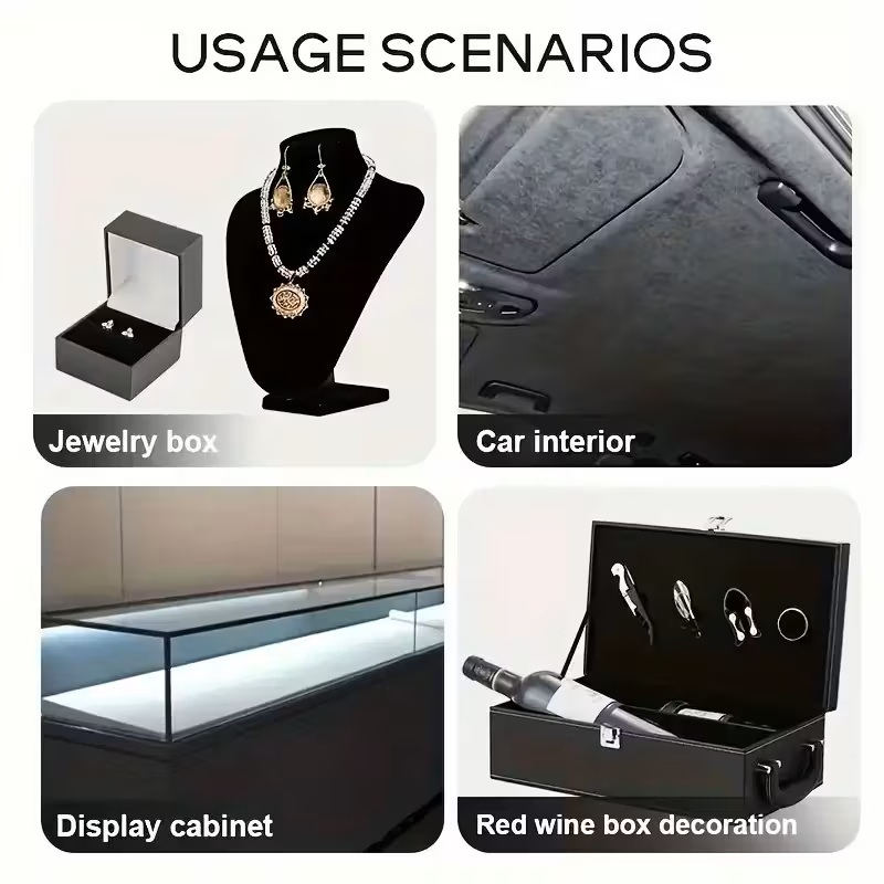 Folie autoadezivă Luxer din piele întoarsă sintetică tip Alcantara, culoare neagră, pentru interior auto, mobilă și decor DIY, textură catifelată mată, dimensiuni 150x40 cm. [7]