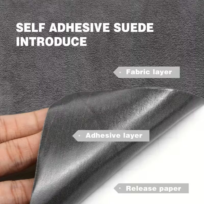 Folie autoadezivă Luxer din piele întoarsă sintetică tip Alcantara, culoare gri, pentru interior auto, mobilă și decor DIY, textură catifelată mată, dimensiuni 150x40 cm. [5]