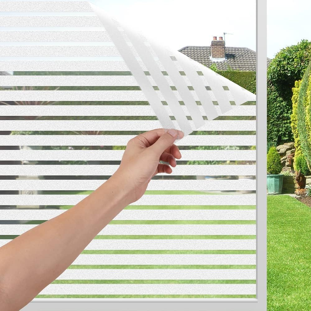 Folie Decorativa Semi-Privacy Pentru Geamuri - Home&Office, Protectie UV, Model Dungi 1x2 cm, Dimensiuni 200x60 cm, Luxer [2]