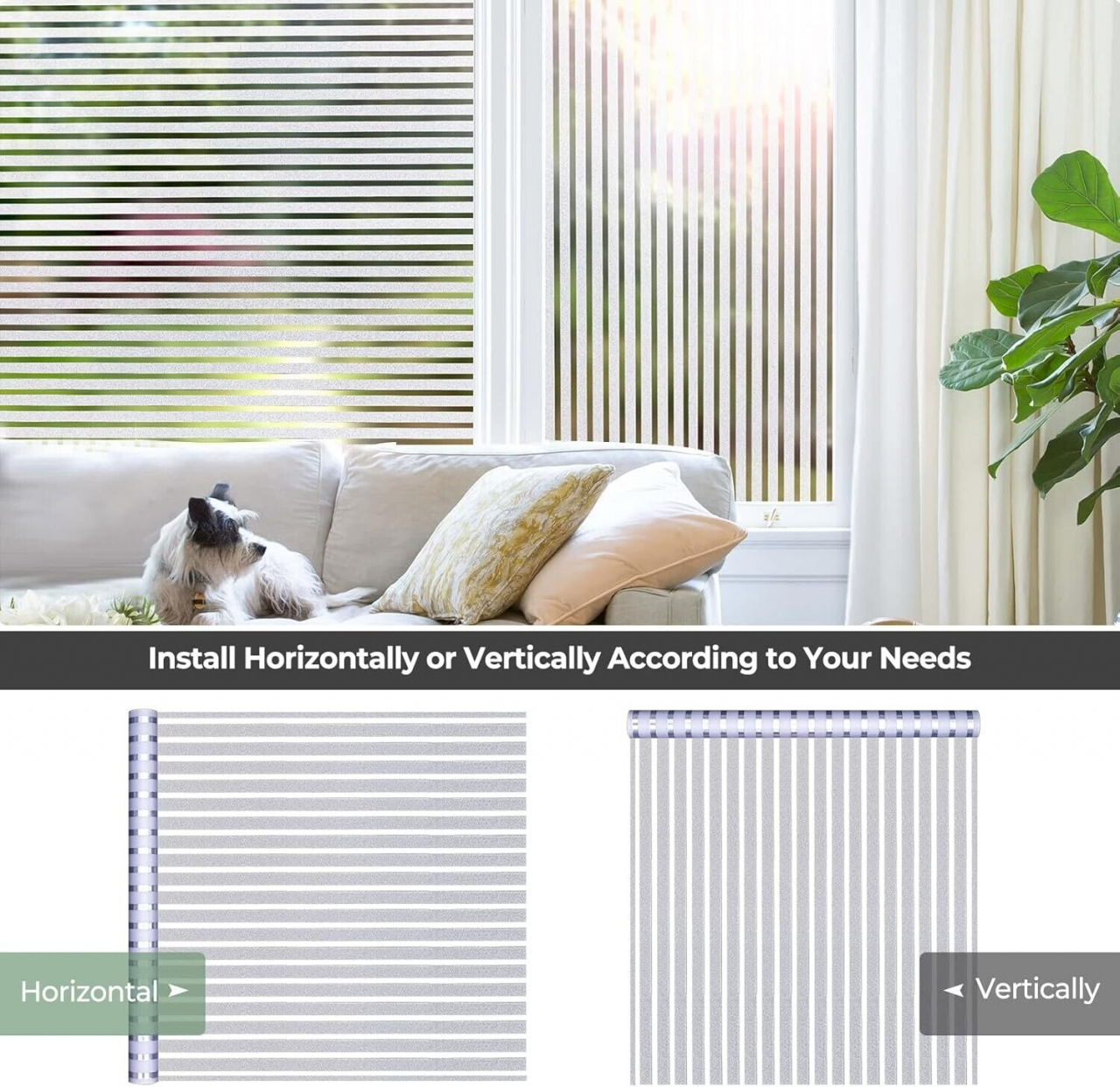 Folie Decorativa Semi-Privacy Pentru Geamuri - Home&Office, Protectie UV, Model Dungi 1x2 cm, Dimensiuni 200x60 cm, Luxer [4]
