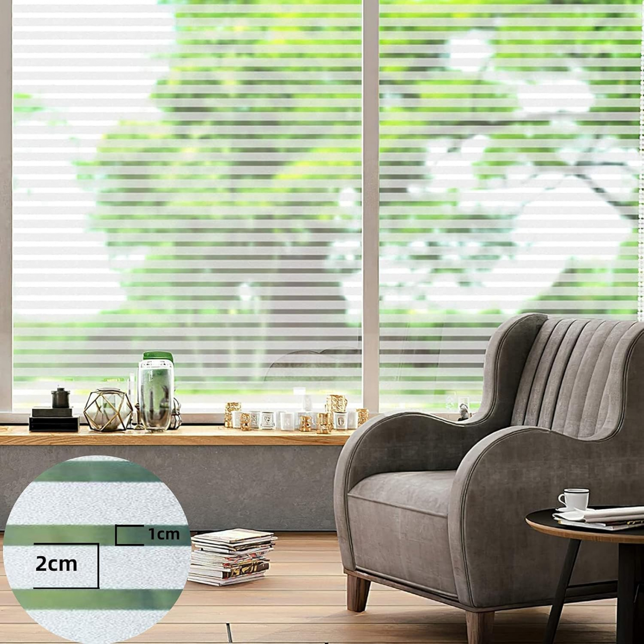 Folie Decorativa Semi-Privacy Pentru Geamuri - Home&Office, Protectie UV, Model Dungi 1x2 cm, Dimensiuni 200x60 cm, Luxer [3]