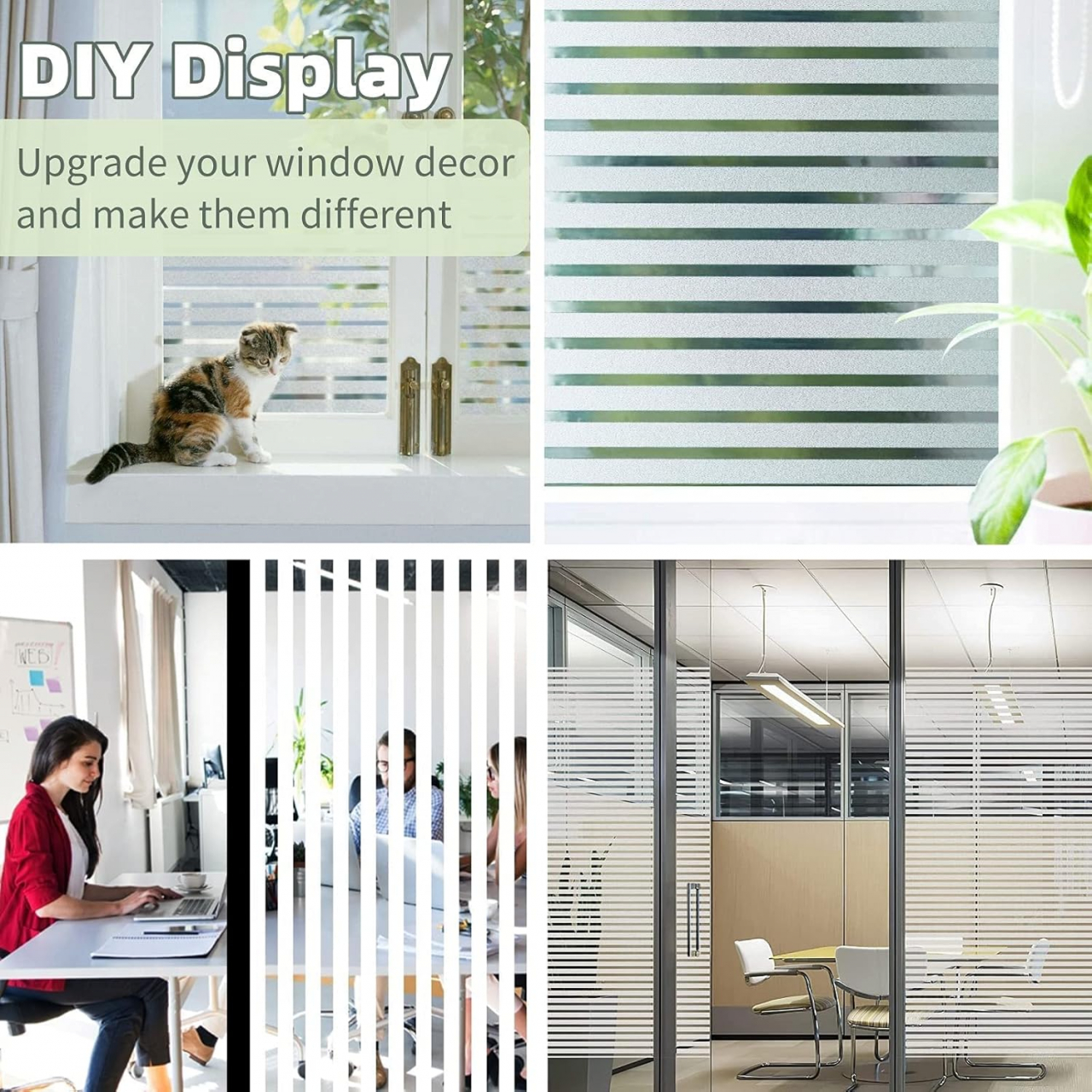 Folie Decorativa Semi-Privacy Pentru Geamuri - Home&Office, Protectie UV, Model Dungi 1x2 cm, Dimensiuni 200x60 cm, Luxer [6]