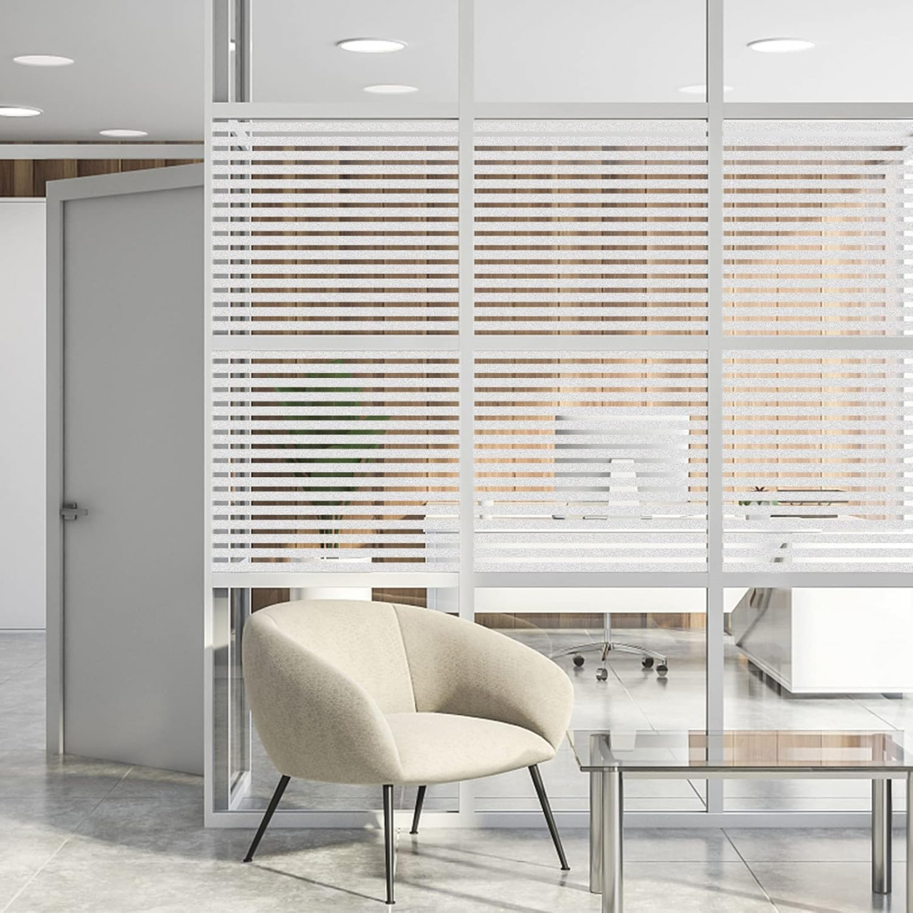 Folie Decorativa Semi-Privacy Pentru Geamuri - Home&Office, Protectie UV, Model Dungi 1x2 cm, Dimensiuni 200x60 cm, Luxer [7]
