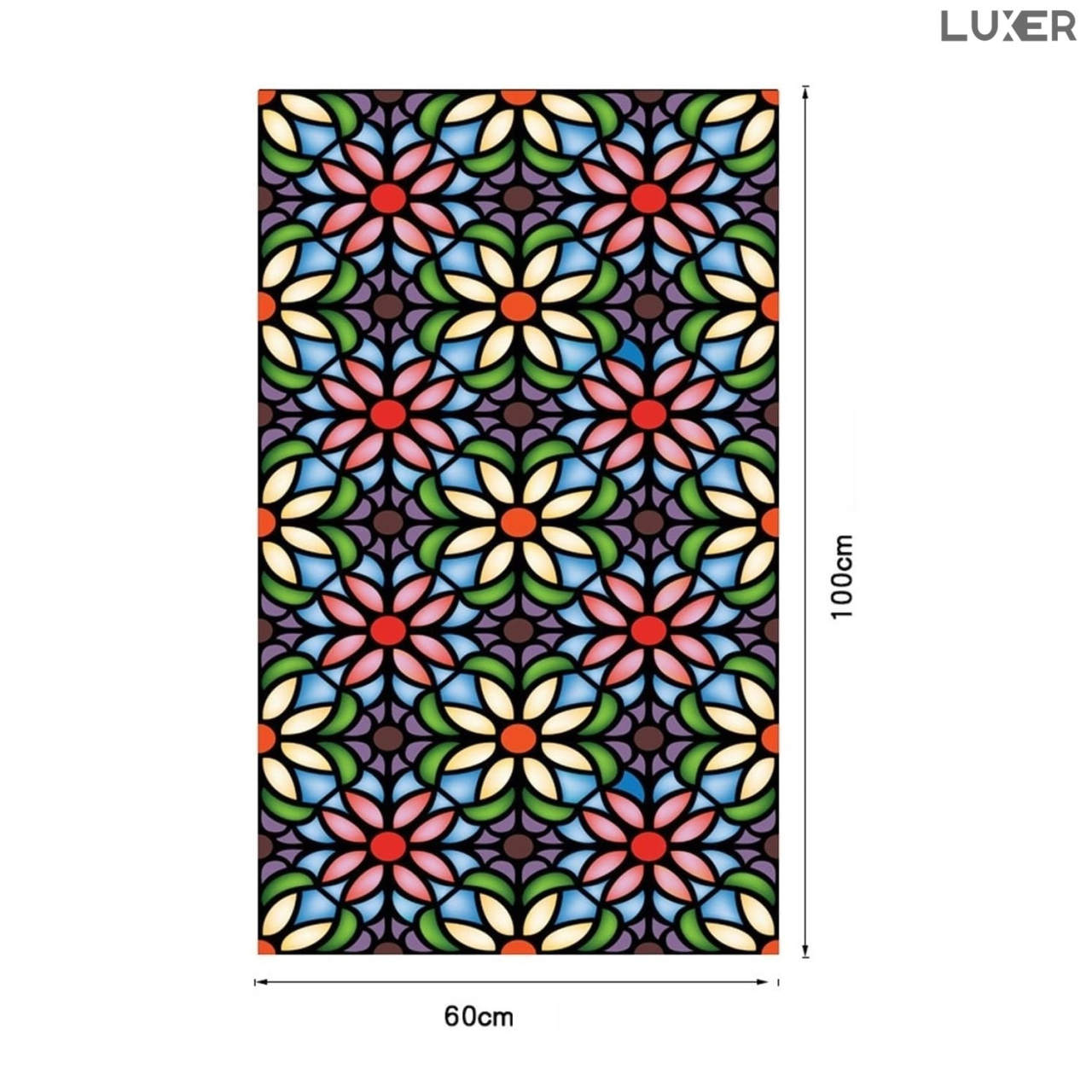 Folie autoadezivă pentru geamuri Luxer cu efect de vitraliu, Model Floral, oferă protecție solară UV și intimitate 80%. [8]