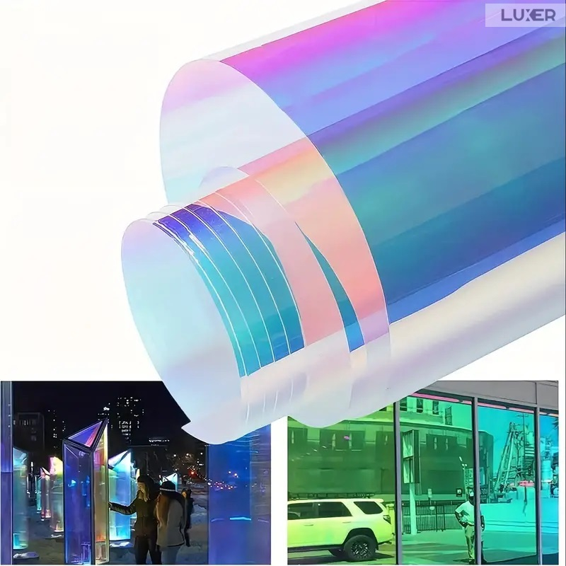 Folie Autoadeziva  pentru Geamuri Termopan, Tip Oglinda, Protectie Solara UV, Efect Privacy, One Way Mirror Window Film, Autocolanta, Pentru Casa/Cladiri, Model Holografic, Dimensiuni 200 x 60 cm, Blue Chameleon, Folie Geam sa nu se vada din exterior, sa nu se vada in casa, autocolant geam termopan leroy merlin dedeman, protectie solara ferestre luxer [8]