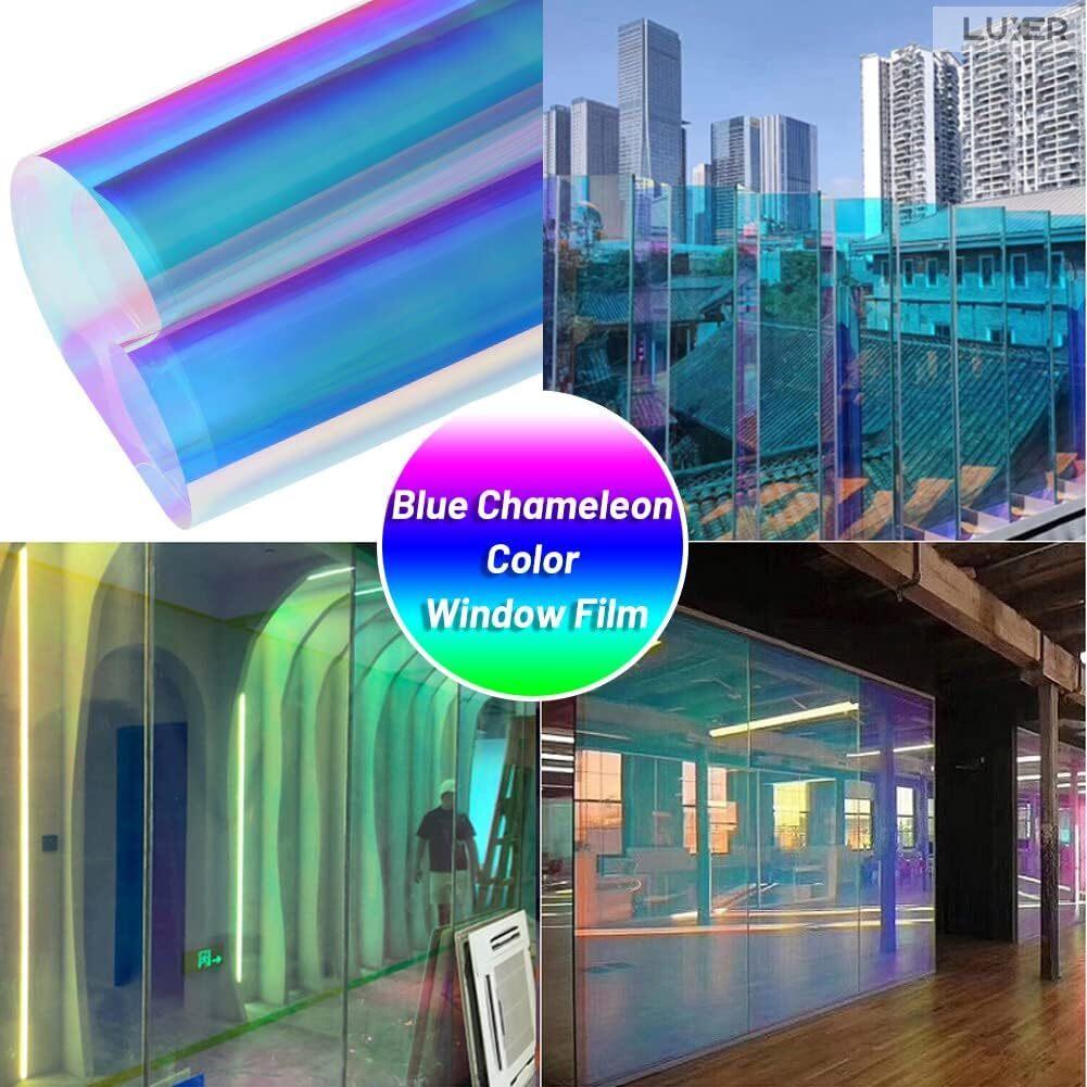 Folie Autoadeziva  pentru Geamuri Termopan, Tip Oglinda, Protectie Solara UV, Efect Privacy, One Way Mirror Window Film, Autocolanta, Pentru Casa/Cladiri, Model Holografic, Dimensiuni 200 x 60 cm, Blue Chameleon, Folie Geam sa nu se vada din exterior, sa nu se vada in casa, autocolant geam termopan leroy merlin dedeman, protectie solara ferestre luxer [5]