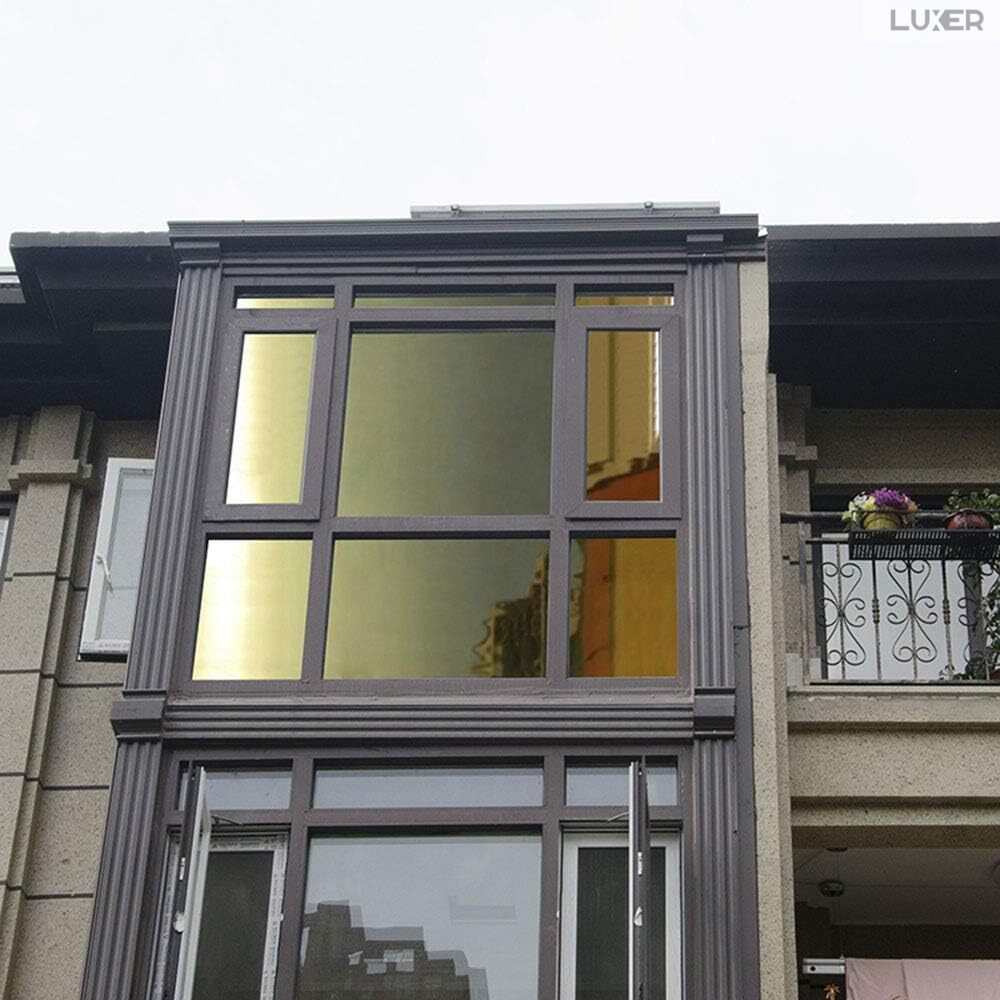 Folie Autoadeziva  pentru Geamuri Termopan, Tip Oglinda, Protectie Solara UV, Efect Privacy, One Way Mirror Window Film, Autocolanta, Pentru Casa/Cladiri, Dimensiuni 200 x 60 cm, Auriu, Folie Geam sa nu se vada din exterior, sa nu se vada in casa, autocolant geam termopan leroy merlin dedeman, protectie solara ferestre luxer [6]