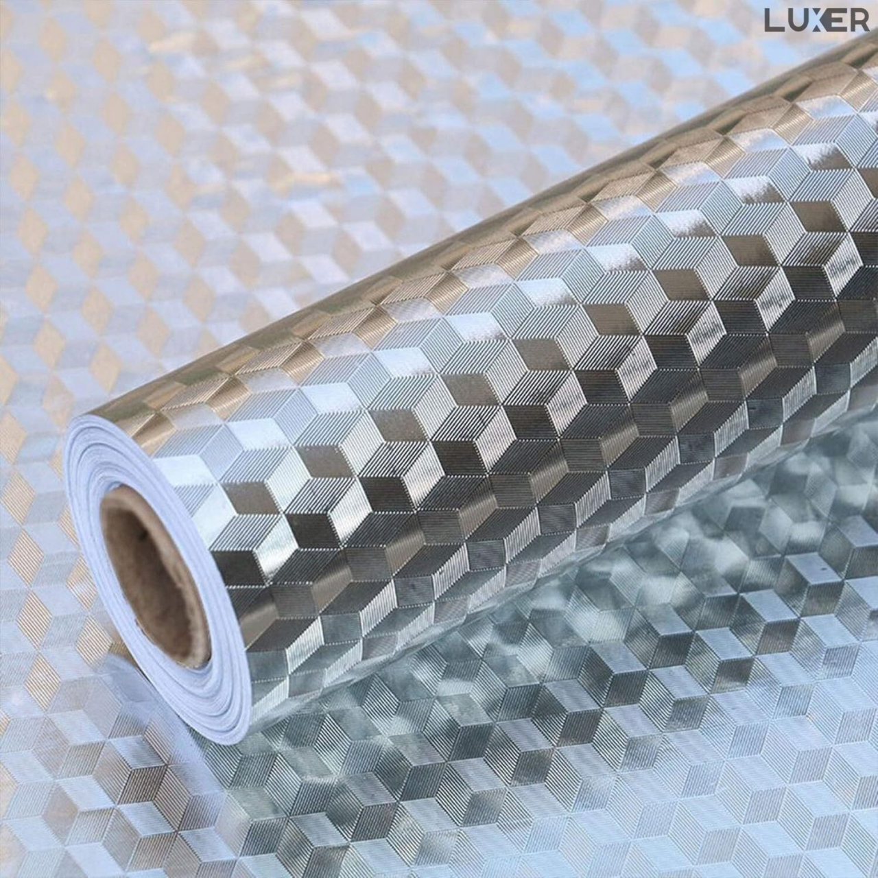 Folie Autoadeziva Pentru Protectie Mobila de Bucatarie Luxer, Model Romburi 3D, Silver, 200x40cm, folie adeziva mobilier bucatarie gradina dedeman leroy merlin brico depot hornbach mathaus pentru masa geam ieftina luxer [1]