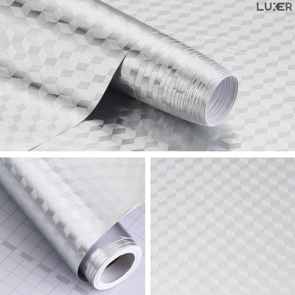 Folie Autoadeziva Pentru Protectie Mobila de Bucatarie Luxer, Model Romburi 3D, Silver, 200x40cm, folie adeziva mobilier bucatarie gradina dedeman leroy merlin brico depot hornbach mathaus pentru masa geam ieftina luxer [5]