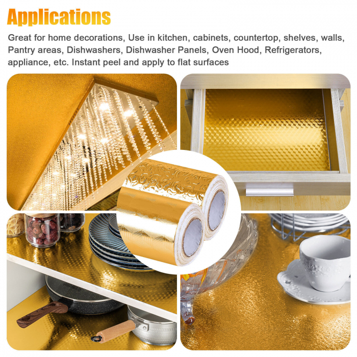 Folie Autoadeziva Pentru Protectie Mobila de Bucatarie Luxer, Model 3D, Gold, 200x40cm, folie adeziva mobilier bucatarie gradina dedeman leroy merlin brico depot hornbach mathaus pentru masa geam ieftina luxer [4]