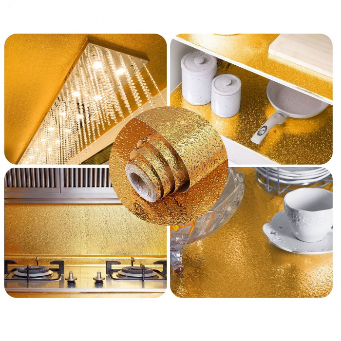 Folie Autoadeziva Pentru Protectie Mobila de Bucatarie Luxer, Model Coaja de Portocala, Gold, 200x40cm, folie adeziva mobilier bucatarie gradina dedeman leroy merlin brico depot hornbach mathaus pentru masa geam ieftina luxer [6]