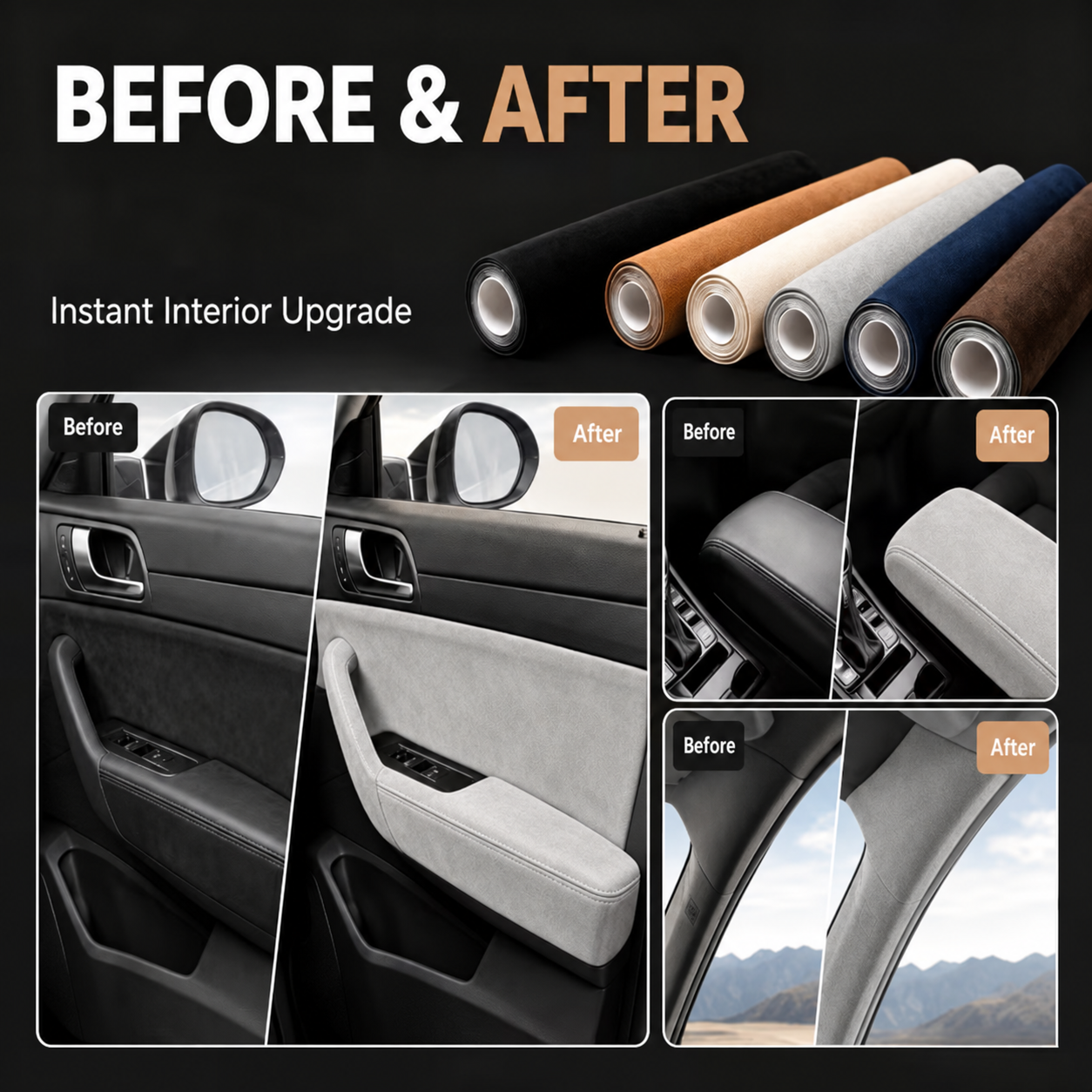 Folie Autoadeziva Piele Intoarsa Ecologica Gri Deschis Super Flexibila Interior Auto Rola Mare [4]