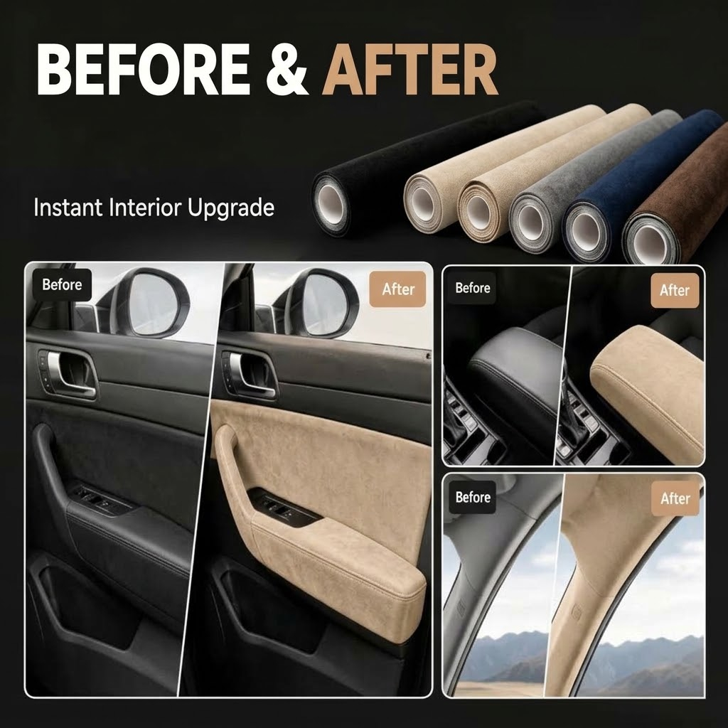 Folie Autoadeziva Piele Intoarsa Ecologica BEJ Super Flexibila Interior Auto Rola Mare [4]