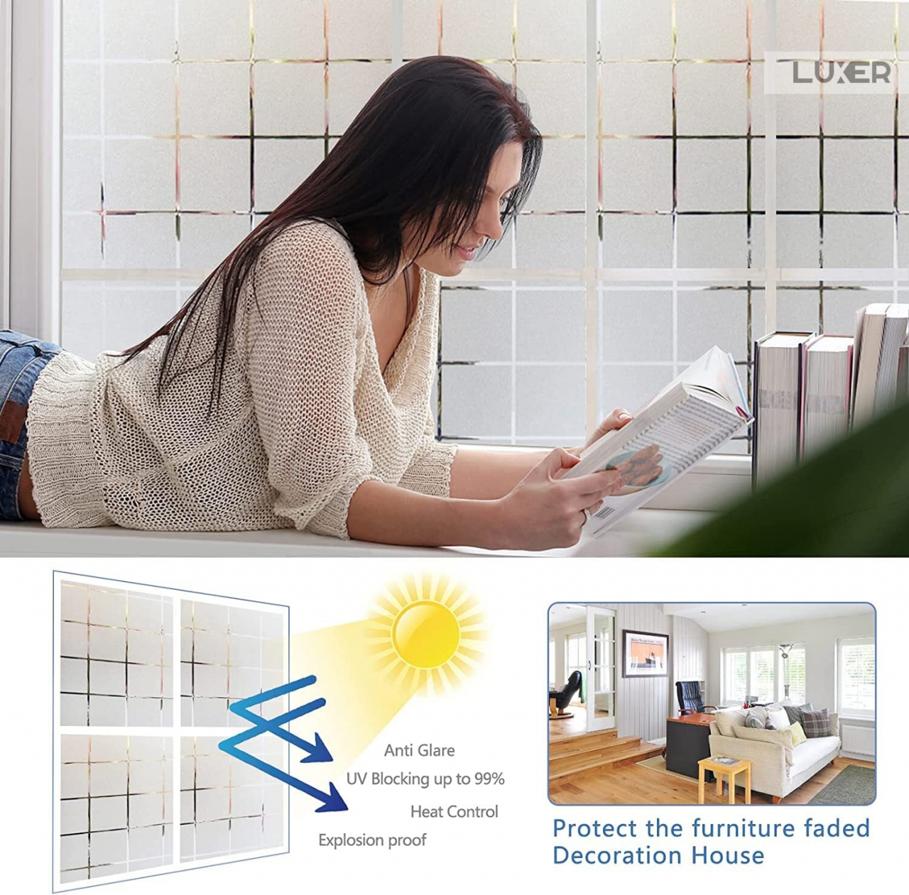 Folie Decorativa Privacy Pentru Geamuri - Home&Office, Protectie UV, Model - Square Pattern, Dimensiuni 200x60 cm, Luxer`Folie decorativă privacy Folie pentru geamuri Folie protectie UV Folie geam caramida Folie decorativă pentru geamuri Folie privacy pentru birou Folie pentru home office Folie decorativă Luxer Folie pentru intimitate geamuri Folie decorativă 200x60 cm [9]