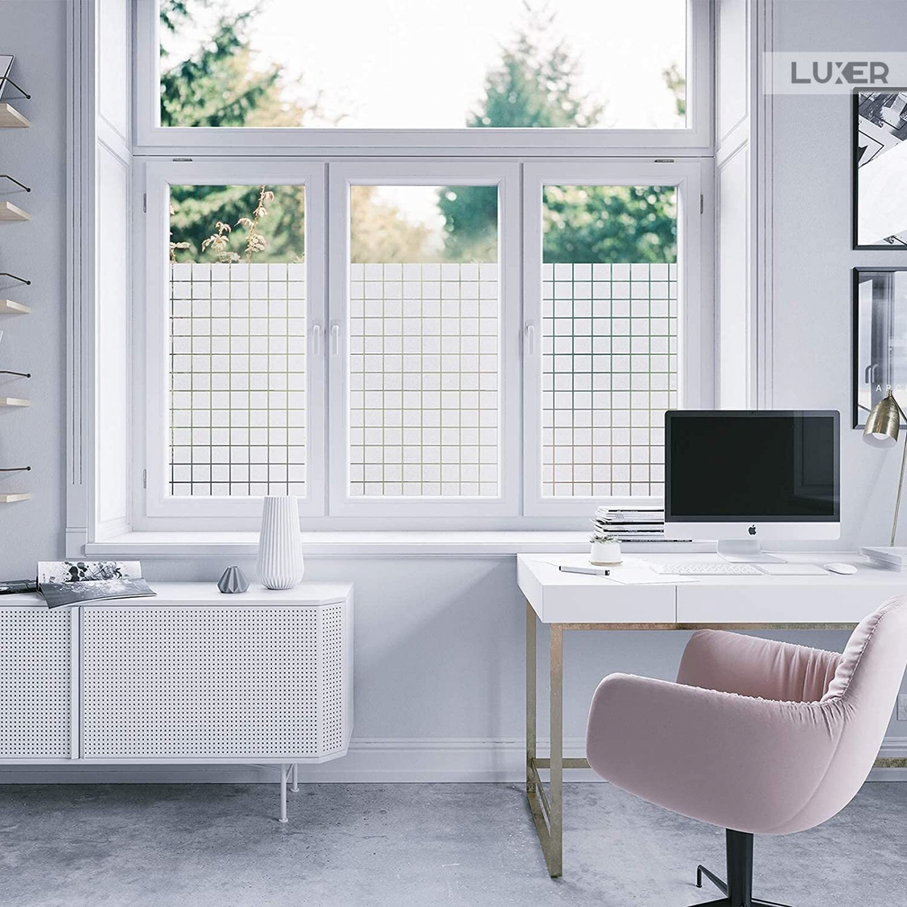Folie Decorativa Privacy Pentru Geamuri - Home&Office, Protectie UV, Model - Square Pattern, Dimensiuni 200x60 cm, Luxer`Folie decorativă privacy Folie pentru geamuri Folie protectie UV Folie geam caramida Folie decorativă pentru geamuri Folie privacy pentru birou Folie pentru home office Folie decorativă Luxer Folie pentru intimitate geamuri Folie decorativă 200x60 cm [5]