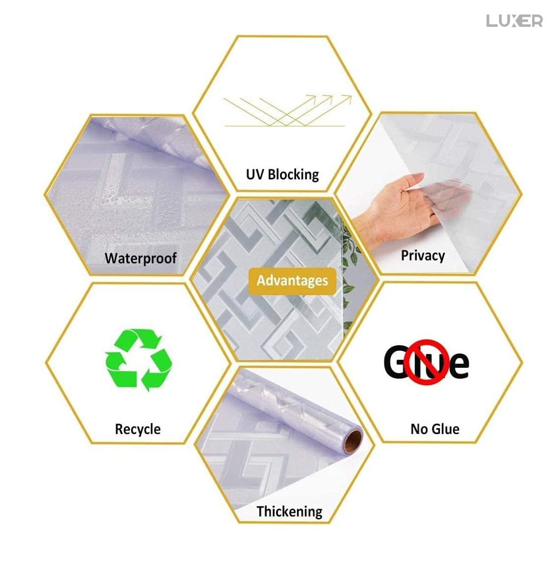 Folie Decorativa Privacy Pentru Geamuri - Home&Office, Protectie UV, Model - Romburi, Dimensiuni 200x60 cm, Luxer [13]