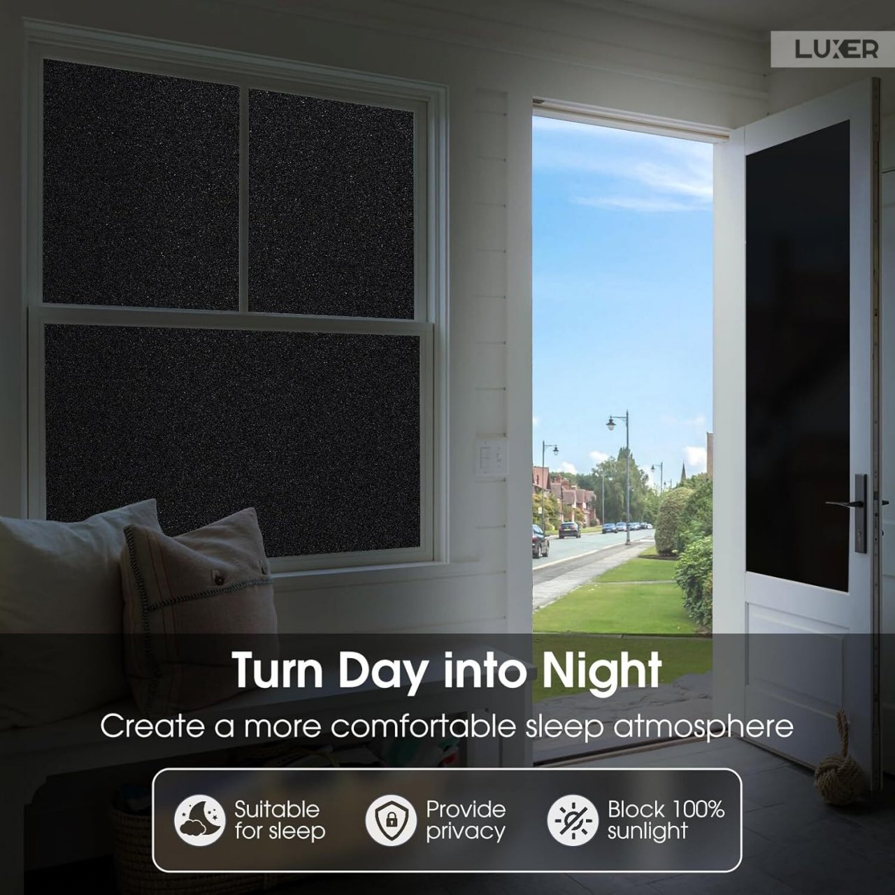 Folie Decorativa Privacy Pentru Geamuri - Home&Office, Protectie UV, Model - Negru Mat BlackOut, Dimensiuni 200x60 cm, Luxer, Folie decorativă privacy Folie pentru geamuri Folie protectie UV Folie Negru Mat Folie Blackout Folie decorativă pentru geamuri Folie privacy pentru birou Folie pentru home office Folie decorativă Luxer Folie pentru intimitate geamuri Folie decorativă 200x60 cm [8]